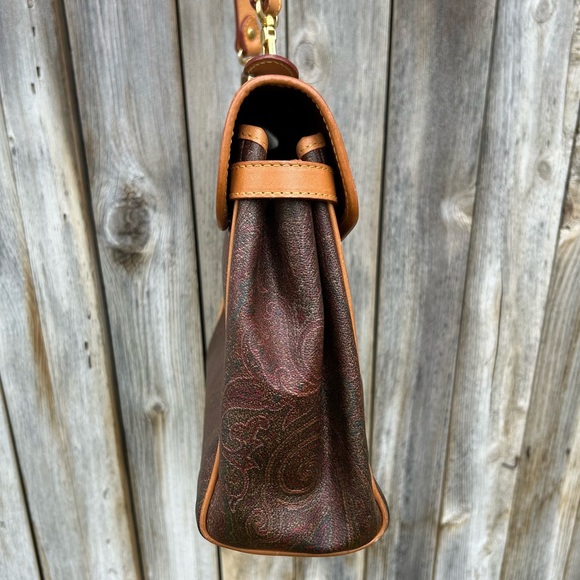 Etro Vintage Paisley Top Handle Messenger Crossbody Bag Brown - Picture 13 of 16